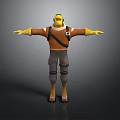 3D Character Model With Yellow Helmet Brown Jacket Gray Pants And Outstretched Arms