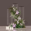 Floral Installation Design With Wire Mesh Structures Purple White Flowers Greenery And White Candles