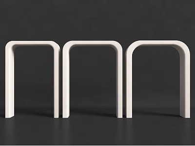 Three White Arched Structures With Modern Minimalist Design In Black Background 3d model