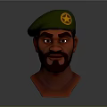 3D Rendered Game And Movie Character With Green Beret Yellow Star Badge And Bearded Face