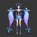 3D Fantasy Female Character With Blue Purple Wings And Creature Inspired Costume Design