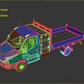 Blue Single Cab Truck With Flatbed And Yellow Light Bar On Top