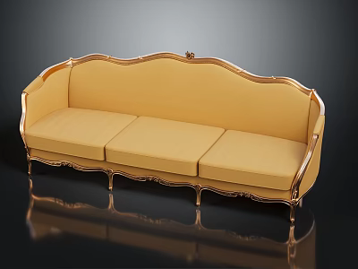 Luxury Yellow Sofa Featuring Ornate Gold Frame Curved Edges and Elegant Design 3d model
