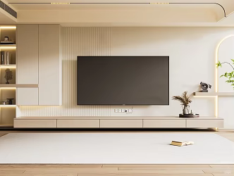 Modern TV background wall cream TV background 3d model