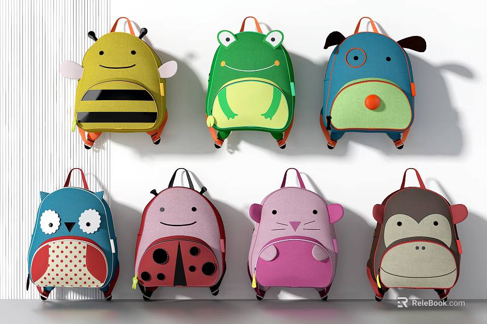 Cute Animal Shaped Backpacks For Kids With Colorful Designs And Playful Characters 3d model 