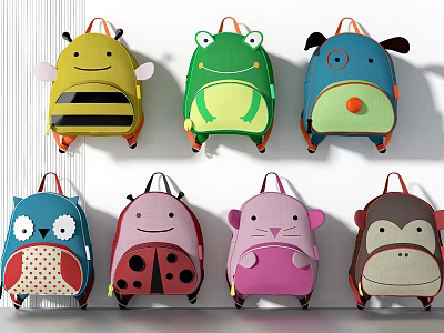 Cute Animal Shaped Backpacks For Kids With Colorful Designs And Playful Characters 3d model