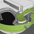 Modern Garden Landscape Design With Curved Pathways Green Lawns And Water Features