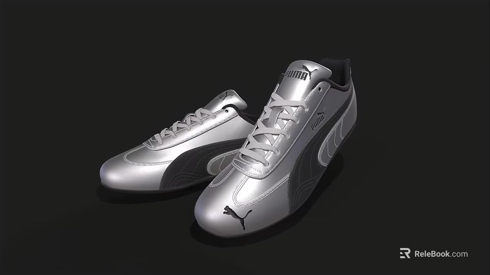 Silver PUMA Sports Shoes with Streamlined Design and Brand Logo 3d model 