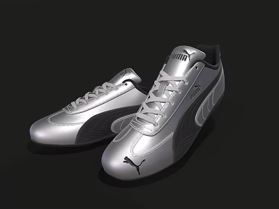 Silver PUMA Sports Shoes with Streamlined Design and Brand Logo 3d model