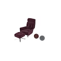 Modern Armchairs And Ottoman With Velvet Upholstery Red Purple Metal Legs