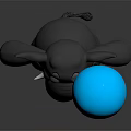 Cute Grey Elephant Toy With Blue Balloon Tied To Trunk On Grey Background