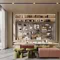 Modern Sales Office Interior Design With Display Shelves And Comfortable Seating