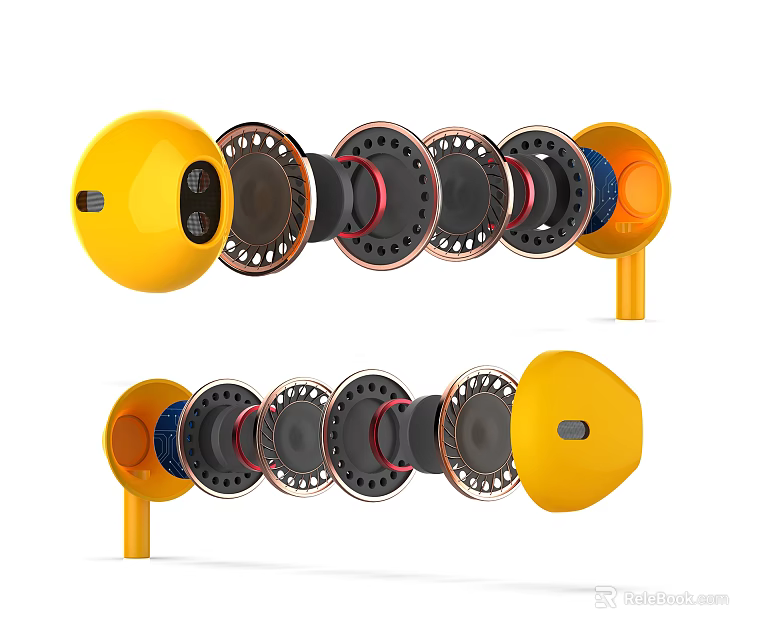 Yellow Headphone Speaker Exploded View Design With Internal Circular Components 3d model 