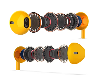 Yellow Headphone Speaker Exploded View Design With Internal Circular Components 3d model
