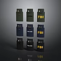 Various Colored Tactical Weapons with POLICE FBI Markings Arranged in Multiple Rows