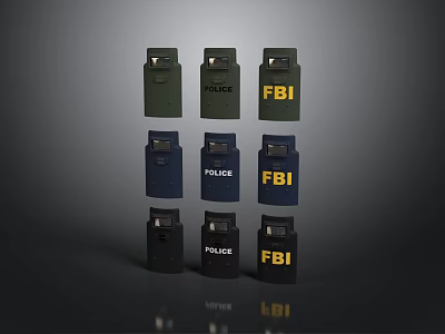 Various Colored Tactical Weapons with POLICE FBI Markings Arranged in Multiple Rows 3d model