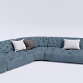 Modern Blue Sectional Sofa With Button Tufted Upholstery And Accent Pillows 3d model