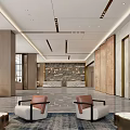 Elegant Spacious Modern Hotel Lobby With Marble Reception Counters And Comfortable Upscale Lounge Seating