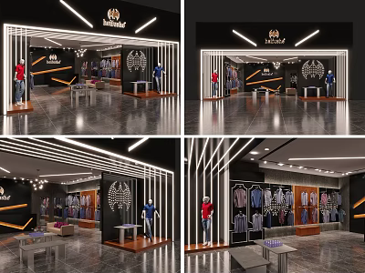 Modern Clothing Store Interior With Fashion Apparel Display Racks And LED Lighting 3d model