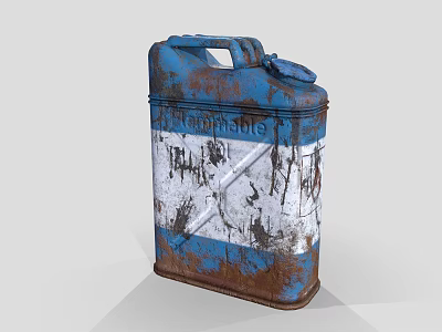 Industrial Equipment Vintage Rusty Blue And White Oil Drum With Worn Surface 3d model