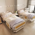 Adjustable Medical Beds In Hospital Room With Side Tables And Patient Care Equipment