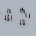 Group of People with Bags Standing in Various Formations in Open Space