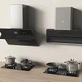 Stainless Steel Kitchen Appliances Featuring Wall Mounted Range Hoods And Gas Stoves