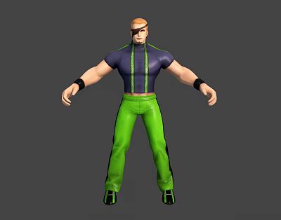 Muscular Male 3D Character With Blonde Hair Sunglasses Dark Blue Shirt And Green Pants 3d model
