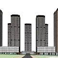 Modern High Rise Residential Buildings With Neatly Arranged Exteriors And Ground Floor Spaces