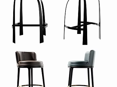 Modern Bar Stools With Black Metal Frame And Leather Seats In Brown Blue Tones 3d model
