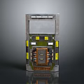 Grey Small Modular Structural Component With Window Yellow Black Warning Stripes And Storage Base