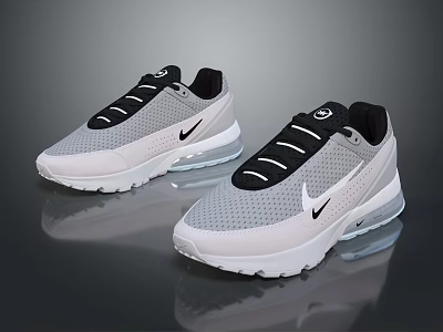 Gray And Black Mesh Upper Sneakers With White Sole Nike Swoosh And Air Cushion 3d model