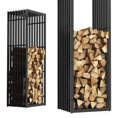 Stacked Stone And Wood In Black Metal Frame For Modern Interior Design 3d model