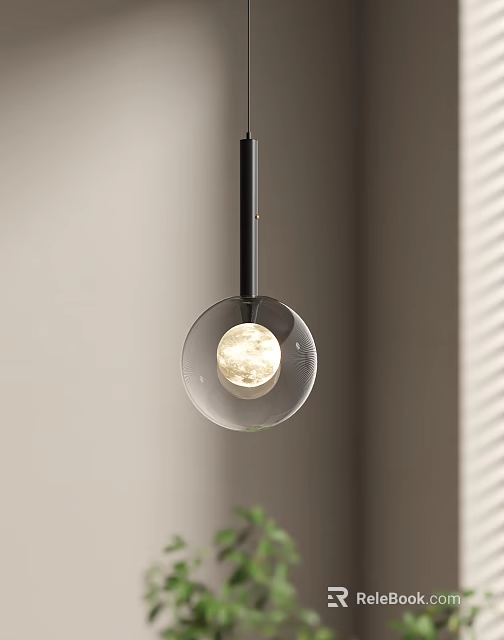 Modern Pendant Light With Transparent Glass Shade And Moon Surface Design 3d model 