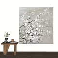 Elegant White Floral Plant Painting With Cherry Blossom Branches On Canvas Wall Art