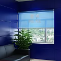 Monitoring Room Interior With Blue Walls Badge And Computer Monitors For Law Enforcement