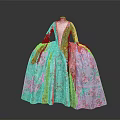 Vintage Turquoise Floral Pattern Dress With Full Skirt And Long Sleeves