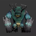 Mythical Creature Character With Green Antlers Teal Body And Glowing Arm Patterns In Aggressive Stance