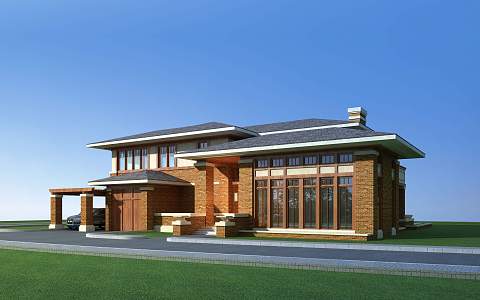 Modern single-family villa grassland single-family villa 3d model