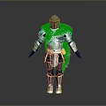 Detailed Medieval Warrior Armor With Green Cape And Gold Accents