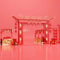Chinese Style Event Gateway with Red Lanterns and Festive Decorations 3d model