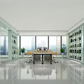 Modern Public Office Space Interior With Workstations Bookshelves And Computer 3d model