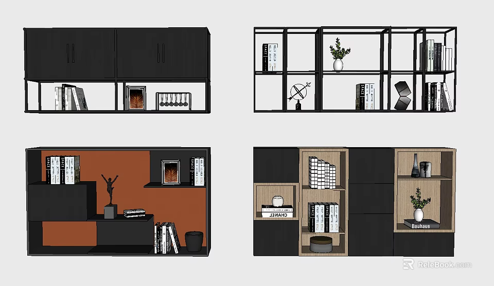 Modern Bookcase Designs With Shelves Storage Books Decorative Vases And Decor Items 3d model 