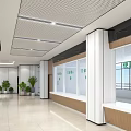 Modern Hospital Outpatient Clinic Lobby With Spacious Interior White Columns Staircase Windows And Green Plants