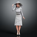 Stylish Woman Wearing Gray Hat Long Sleeve Top And Floral Skirt