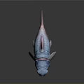 3D Model of Colorful Fantasy Fish with Blue Body Pink Fins and Open Mouth
