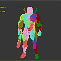 Futuristic Cybernetic Armor Character With Blue Red Glowing Lines Spider Skull Chest Emblem And Weapon