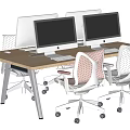 Modern Office Desk Setup With Multiple Computer Monitors And Ergonomic Chairs 3d model
