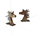 Hand Carved Wooden Horse Head Sculptures with Natural Texture Different Poses and Square Bases