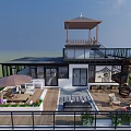 Stylish Terrace Garden With Spiral Staircase Fire Pit Chairs Water Features And Lush Plants
